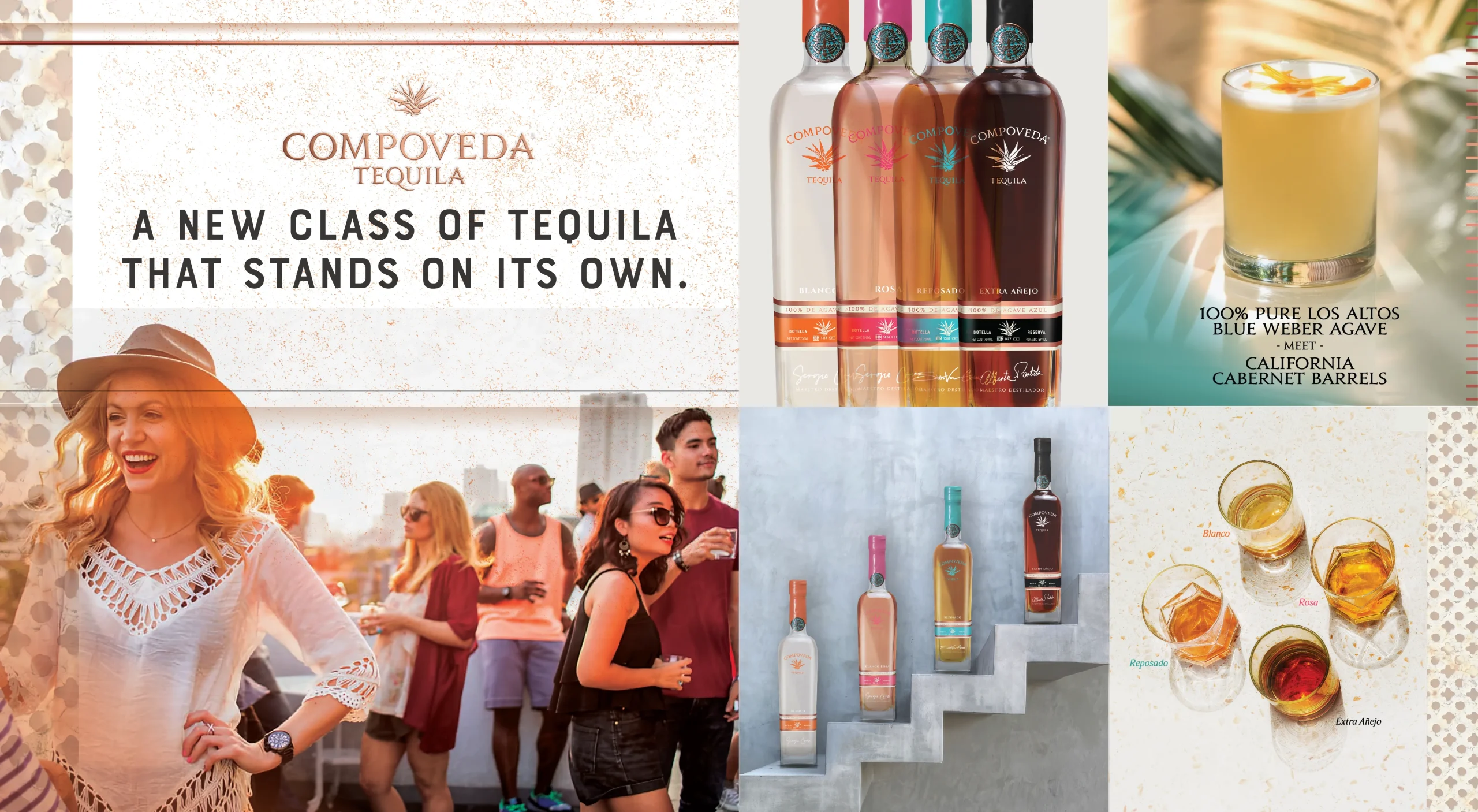 Compoveda Tequila premium spirits brand design system featuring brand strategy, positioning, and visual identity development.
