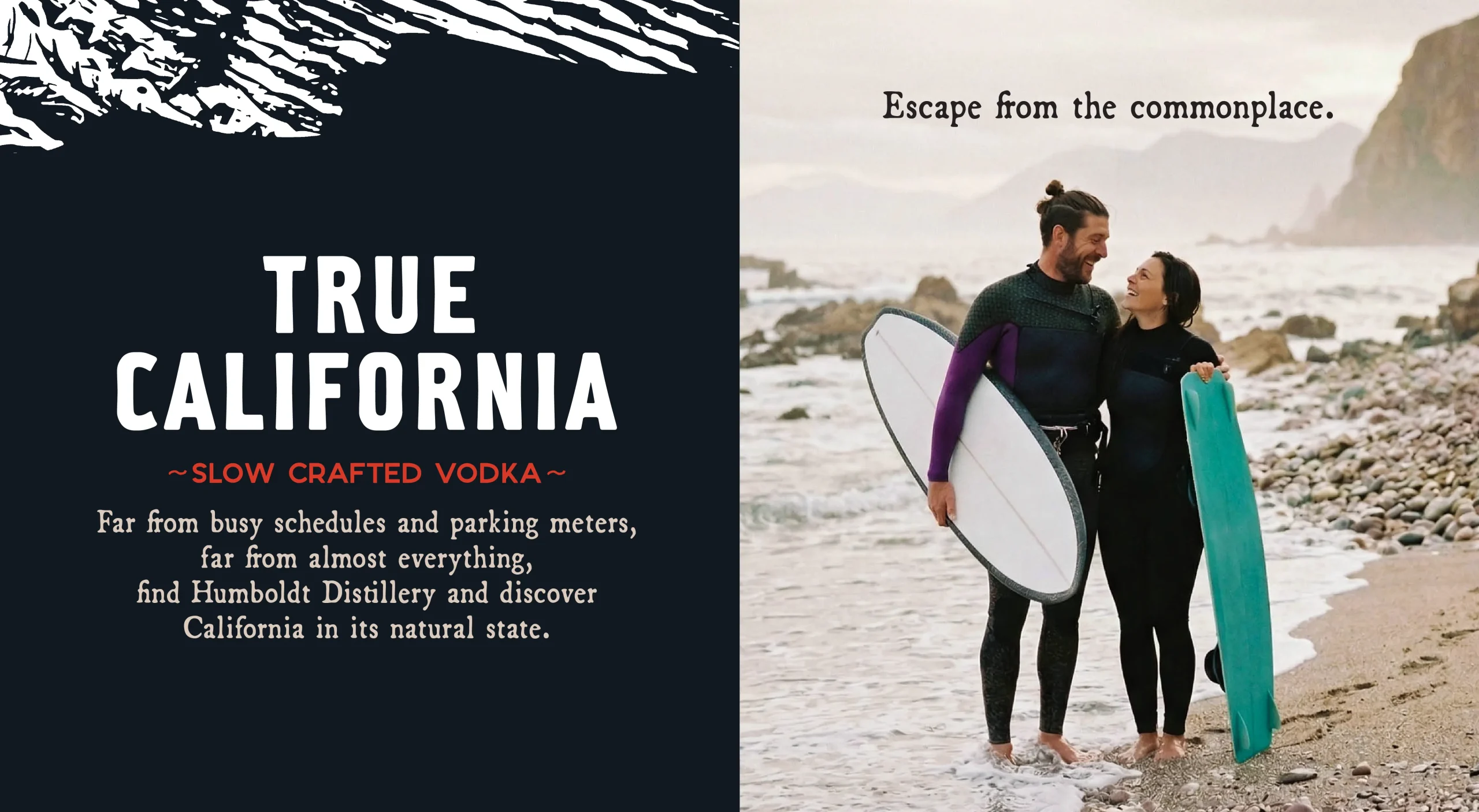 Humboldt Distilling brand design system showcasing brand tagline, messaging, and lifestyle photography.