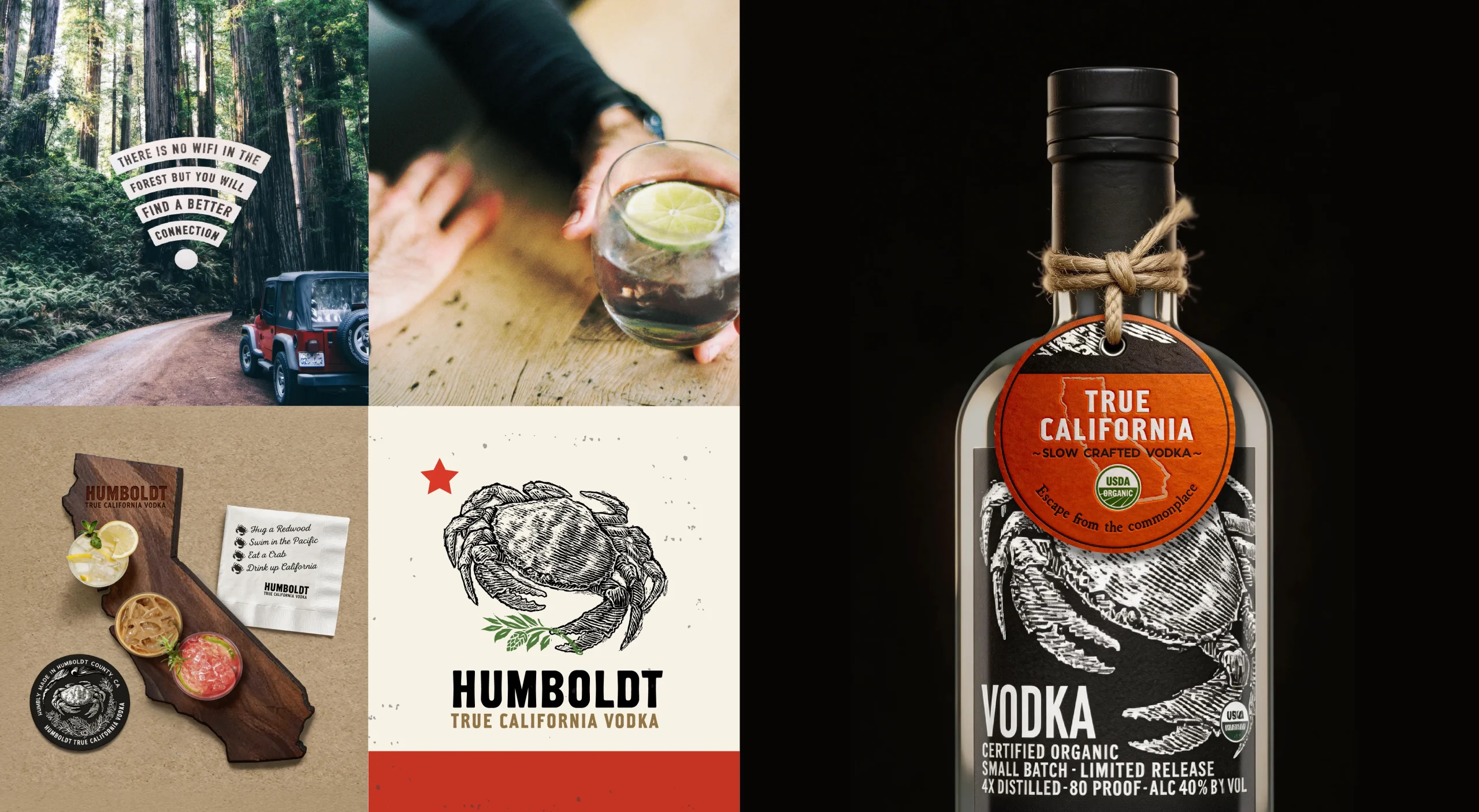 Humboldt Distilling brand design system showcasing brand story, lifestyle photography, and visual identity.