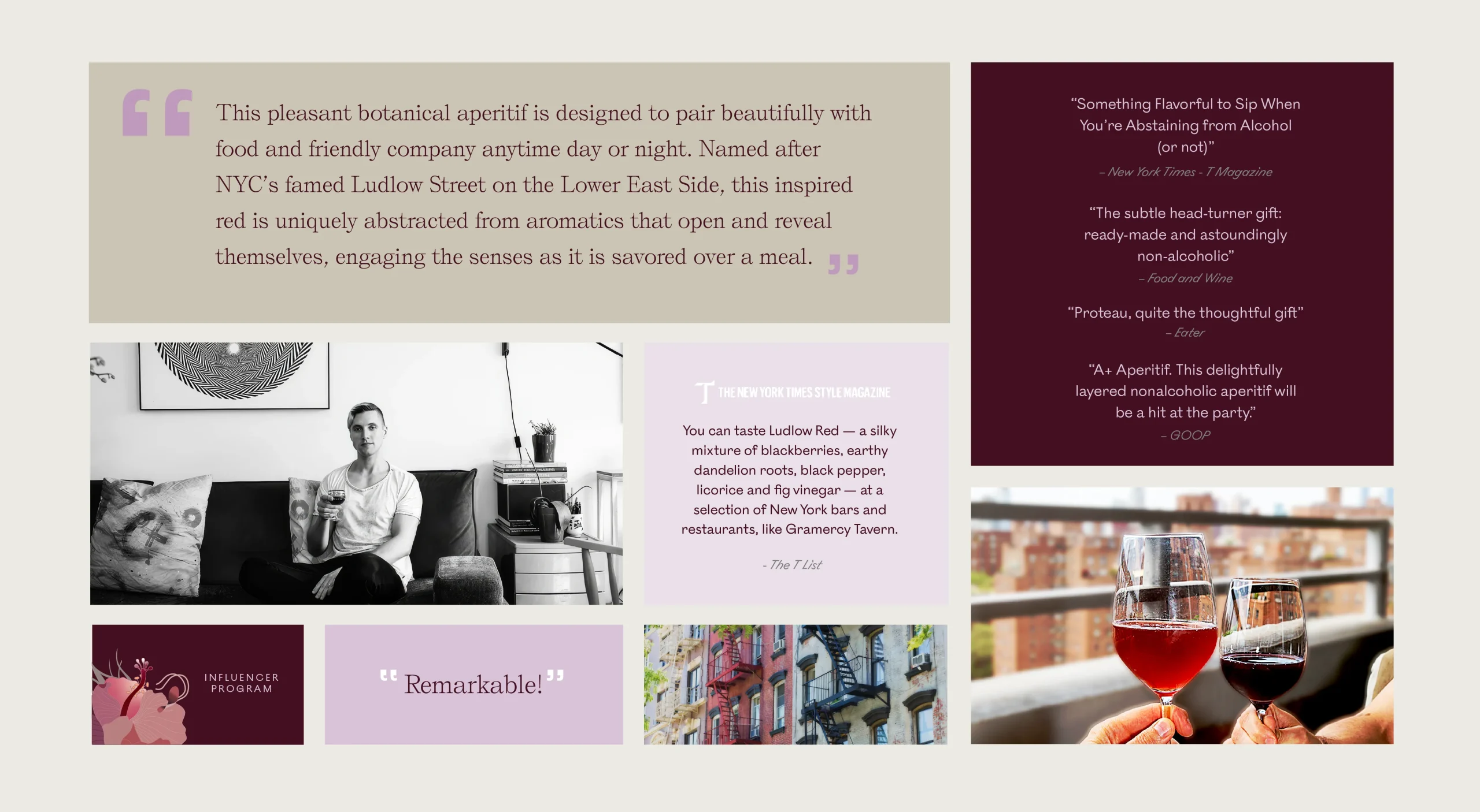 Proteau non-alcoholic botanical aperitif brand design system featuring press release kit materials and media outreach collateral.