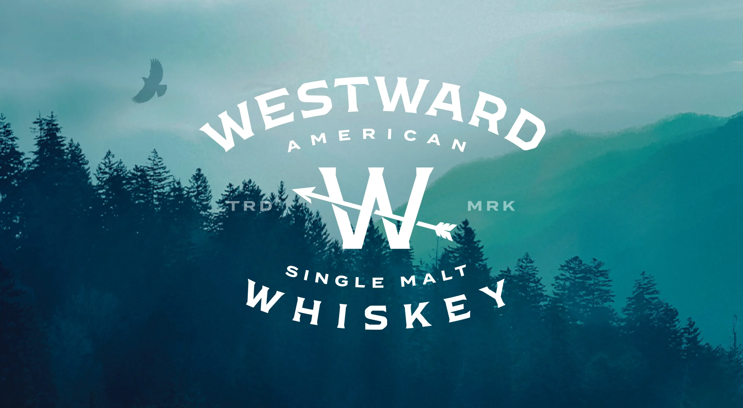 Westward Whiskey American single malt whiskey brand design system by MarketBrand Studios visual identity, secondary packaging, print marketing and sales materials.